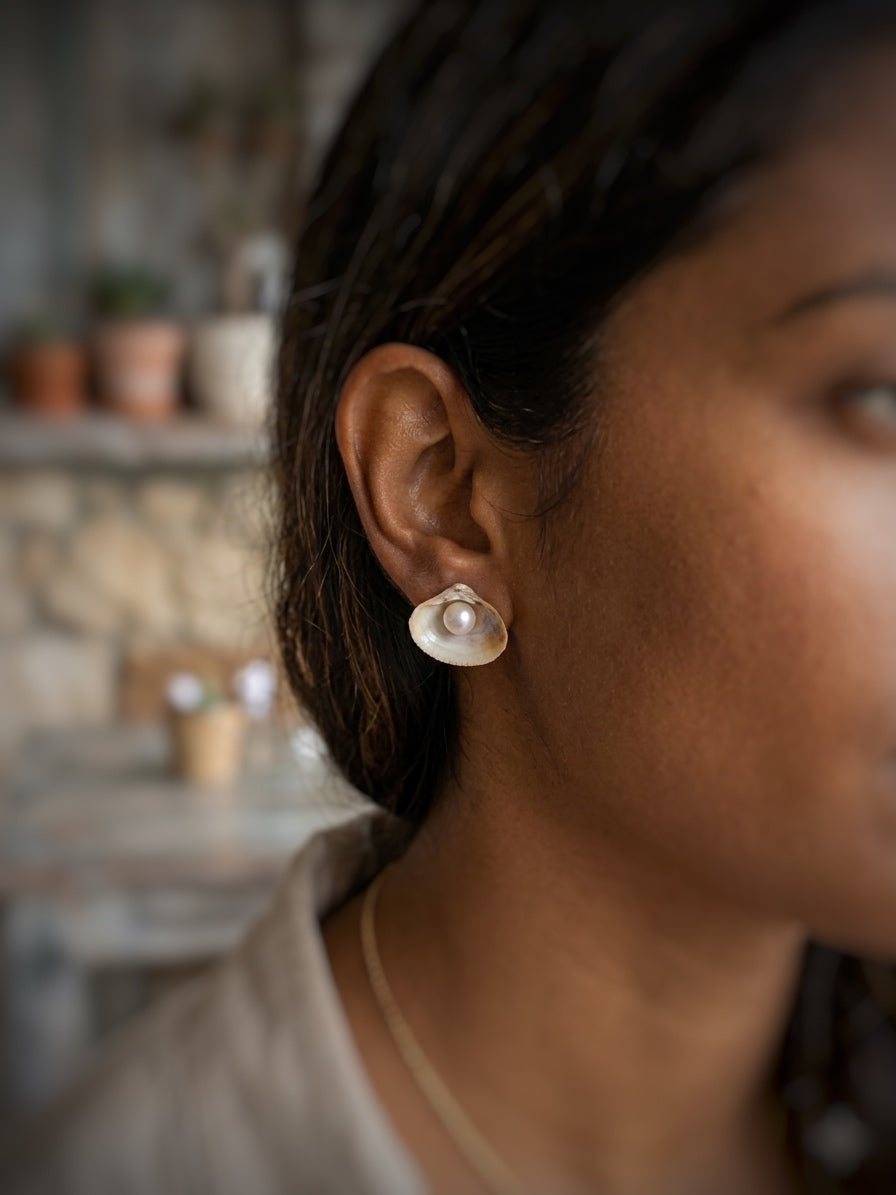 Pearl seashell studs