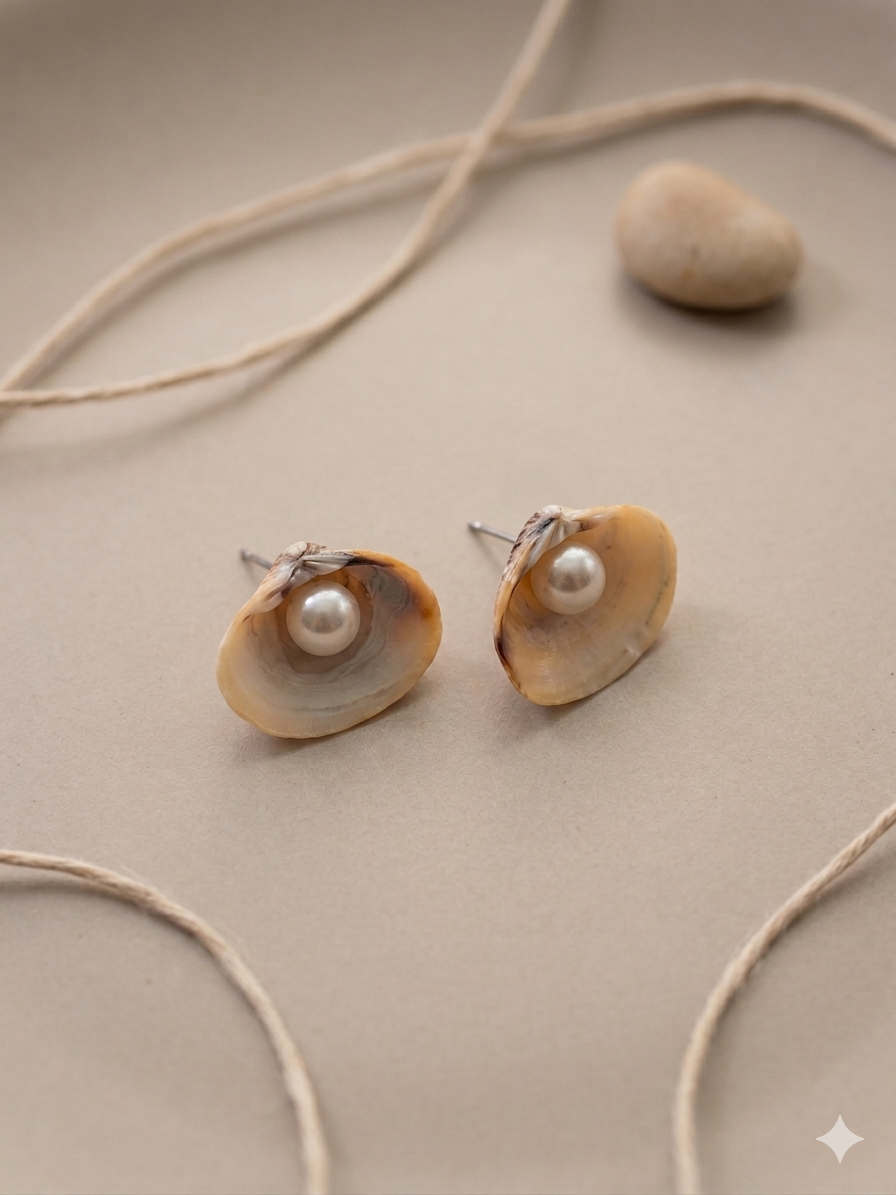 Pearl seashell studs